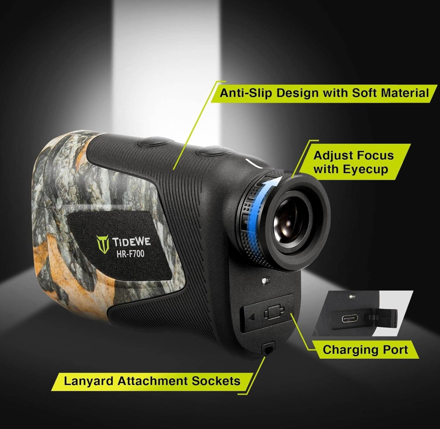 Hunting Rangefinder with Rechargeable Battery, 700Y Camo Laser Range Finder 6X Magnification, Distance/Angle/Speed/Scan Multi Functional Waterproof Rangefinder with Case