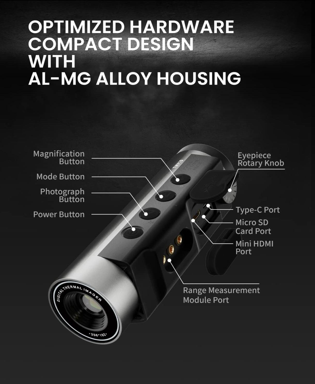 Thermal Monocular T-Recon Hunter, 256x192 (25 Hz) TNV10 Aircraft Mg-Al Alloy Thermal Monocular for Hunting Handheld Thermal Imaging, Thermal Monocular Night Vision