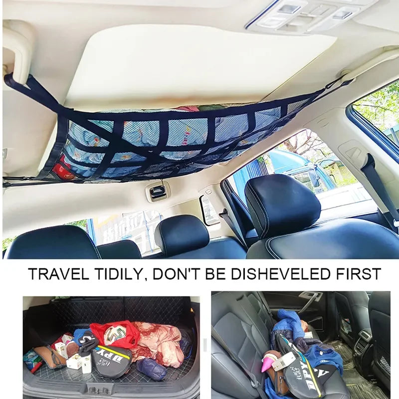 Car Roof Storage Bag Interior Cargo Net Breathable Mesh Bag Car Ceiling Storage Net Pocket Auto Stowing Tidying Accessories