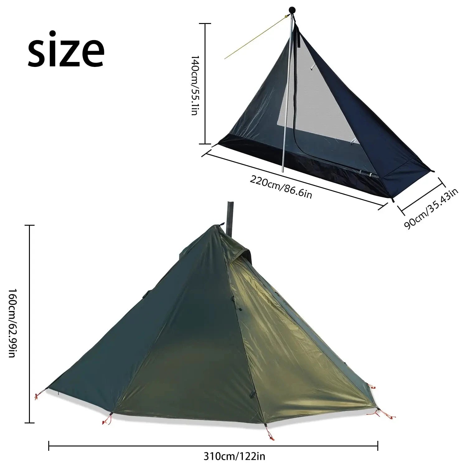 Teepee Hot Tent Camping with Chimney Window Outdoor Ultralight Tent Pyramid Double Layer Bushcraft 1 Person Tents Hot Tent