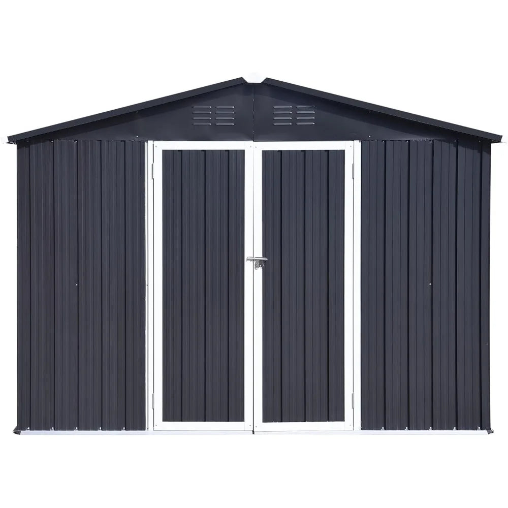10x8 FT Outdoor Storage Shed W/Lockable Doors, Weatherproof Tool House with Pitched Roof & Punched Vents, Outdoor Storage House