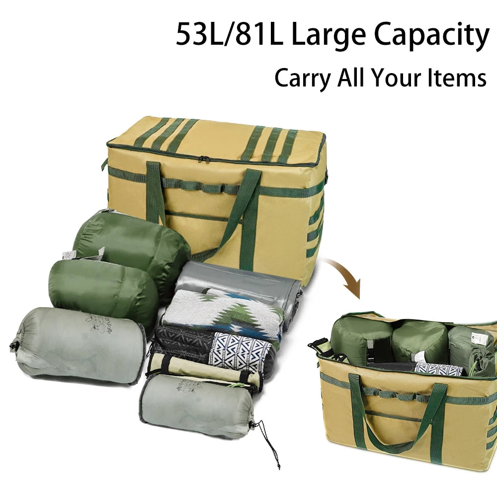 53/81L Outdoor Camping Storage Bag Large Capacity Multifunctional Travel Bag Sleeping Carry Bag Tent Equipment Bag